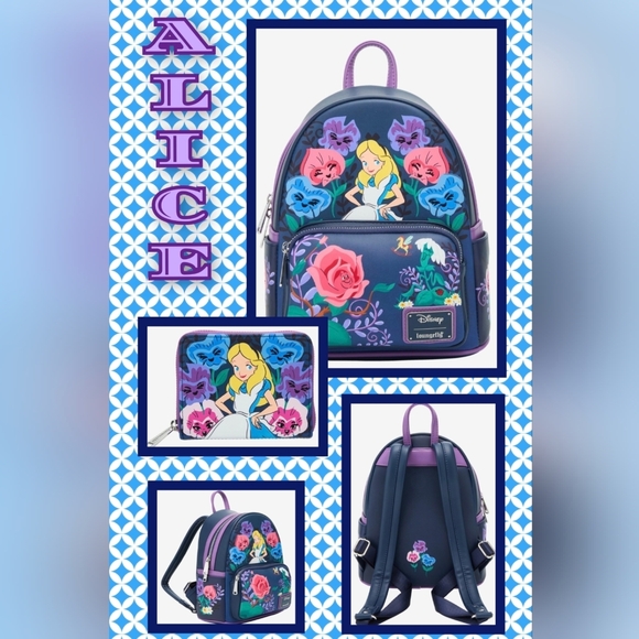 Loungefly Blue and Purple Alice in Wonderland Backpack - Picture 1 of 7